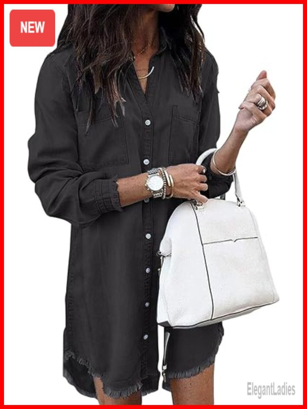 Women Denim Shirt Dress Long Sleeve Jean Dress Button Down Casual Tunic